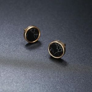 Black Marbled Gold Post Earrings